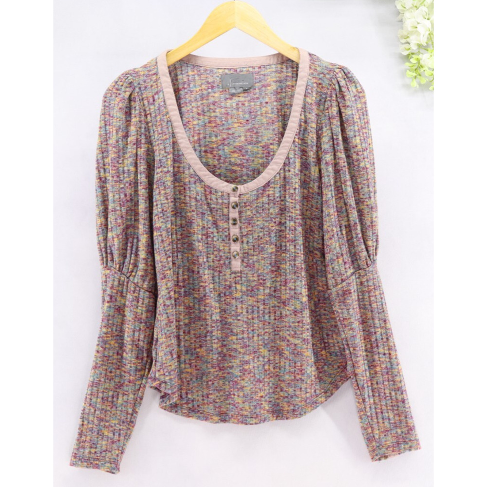 Anthropologie Multicolor Puff Sleeve Knit Blouse